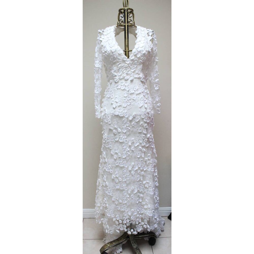 Naeem Khan White Santa Cruz Florette Flower Wedding Gown Dress Size 8